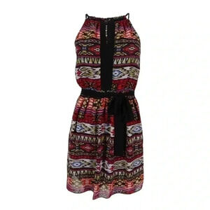 BCX Chiffon Aztec Tribal Western Braided Straps Dress